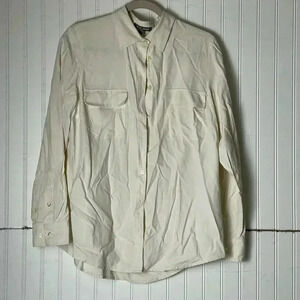 Go Silk 100% Silk long sleeve off white shirt. Size Large. Work date vacation